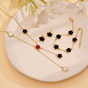 Lucky Five-Petal Clover Jewelry Set | Necklace, Earrings & Bracelet | Elegant European Style