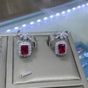 High-End Red Corundum Luxury Temperament Bow Full Diamond Open Ring Female Earrings Pendant Necklace Set