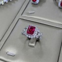 High-End Red Corundum Luxury Temperament Bow Full Diamond Open Ring Female Earrings Pendant Necklace Set