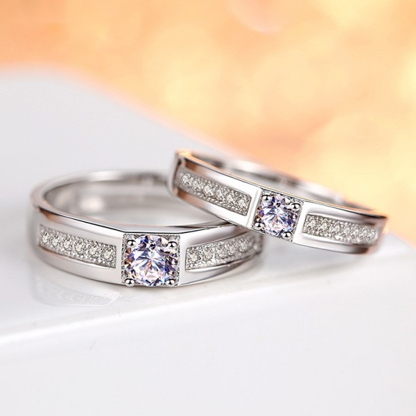 Simple Korean Copper-Plated Silver Diamond Couple Ring | Elegant Couple Jewelry