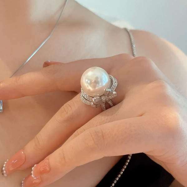 Elegant Shell Pearls Diamond Ring | Sophisticated Women's Jewelry