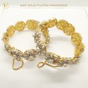 Elegant Gold-Plated Handmade Bangles mint & white color (1 Pair)