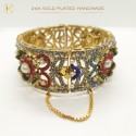 24K Gold-Plated Handmade Floral Bangle – Elegant Multicolor Gemstone Design | (1 Pair)