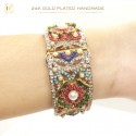 24K Gold-Plated Handmade Floral Bangle – Elegant Multicolor Gemstone Design | (1 Pair)