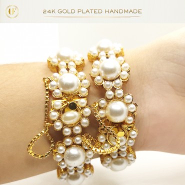 24K Gold-Plated Handmade Bangles Adorned with White Pearls | Timeless Elegance (1 Pair)