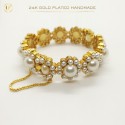 24K Gold-Plated Handmade Bangles Adorned with White Pearls | Timeless Elegance (1 Pair)