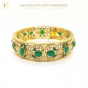 24K Gold-Plated Handmade Bangles Accented with Multicolor Stones and White Pearls | Artistic Elegance (1 Pair)