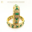 24K Gold-Plated Handmade Bangles Accented with Multicolor Stones and White Pearls | Artistic Elegance (1 Pair)