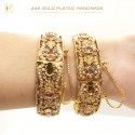 24K Gold-Plated Handmade Bangles Accented with Multicolor Stones and White Pearls | Artistic Elegance (1 Pair)