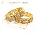 24K Gold-Plated Handmade Bangles Accented with Multicolor Stones and White Pearls | Artistic Elegance (1 Pair)