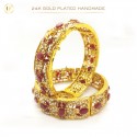 24K Gold-Plated Handmade Bangles Accented with Multicolor Stones and White Pearls | Artistic Elegance (1 Pair)