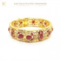 24K Gold-Plated Handmade Bangles Accented with Multicolor Stones and White Pearls | Artistic Elegance (1 Pair)