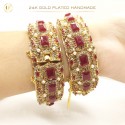 24K Gold-Plated Handmade Bangle Studded with Ruby Stone | Elegant Jewelry Piece (1 Pair)