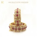 24K Gold-Plated Handmade Bangle Studded with Ruby Stone | Elegant Jewelry Piece (1 Pair)