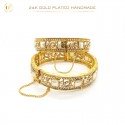 24K Gold-Plated Handmade Bangles with White Pearls and Antique Polish | Vintage Elegance (1 Pair)