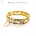 24K Gold-Plated Handmade Bangles with White Pearls and Antique Polish | Vintage Elegance (1 Pair)