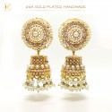 Gold-Plated Handmade Jhumka Long Earrings Adorned with White Pearls | Timeless Statement