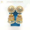 Gold-Plated Handmade Jhumka Long Earrings Adorned with White Pearls | Timeless Statement