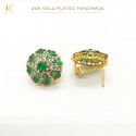 24K Gold-Plated Handmade Stud Earrings with Emerald Stones | Ultimate Fine Timeless Elegance