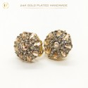 24K Gold-Plated Handmade Stud Earrings with Emerald Stones | Ultimate Fine Timeless Elegance