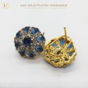 24K Gold-Plated Handmade Stud Earrings with Emerald Stones | Ultimate Fine Timeless Elegance