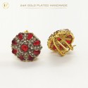 24K Gold-Plated Handmade Stud Earrings with Emerald Stones | Ultimate Fine Timeless Elegance