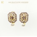 24K Gold-Plated Handmade Earrings with Ruby Stones and White Pearls | Ultimate Fine Elegant Luxury