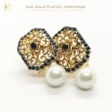 24K Gold-Plated Handmade Earrings with Ruby Stones and White Pearls | Ultimate Fine Elegant Luxury