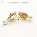 24K Gold-Plated Handmade Earrings with Ruby Stones and White Pearls | Ultimate Fine Elegant Luxury