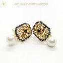 24K Gold-Plated Handmade Earrings with Ruby Stones and White Pearls | Ultimate Fine Elegant Luxury