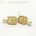 24K Gold-Plated Handmade Earrings with Ruby Stones and White Pearls | Ultimate Fine Elegant Luxury