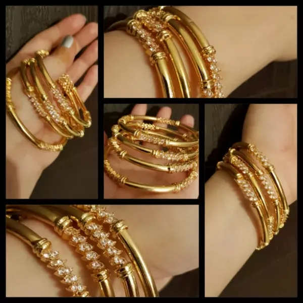 Hand Crafted Traditional Gold Plated Bangles Set for Women with Crystal Stones