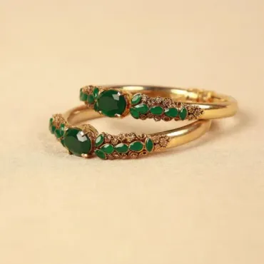 Buy Emerald and Champagne Stones Gold Plated Handmade Bangles | (1 Pair)