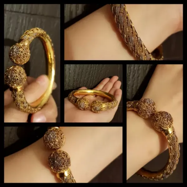 Gold Plated Handcrafted Party Wear Bangle with Antique Finish | Single Bangle