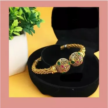 24K Gold Plated Handmade Bangles – A Stunning Blend of Ruby and Emerald Stones | Single Bangle