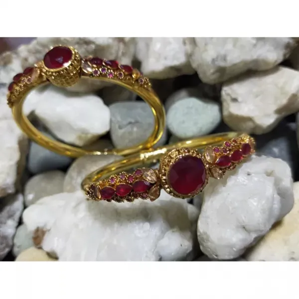 24K Gold Plated Handmade Ruby Bangles | (1 Pair)