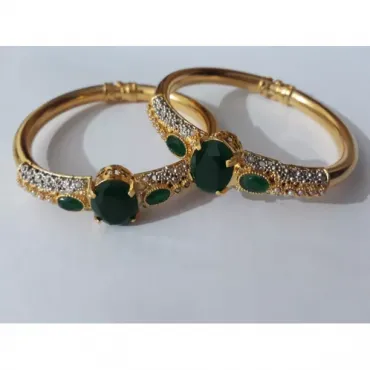 24K Gold Plated Handmade Emerald Bangles | (1 Pair)