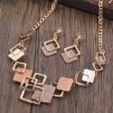 Geometric Square Necklace & Earrings Set – High-Grade Zinc Alloy with Color Oil Drop Design