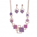 Geometric Square Necklace & Earrings Set – High-Grade Zinc Alloy with Color Oil Drop Design