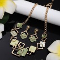 Geometric Square Necklace & Earrings Set – High-Grade Zinc Alloy with Color Oil Drop Design