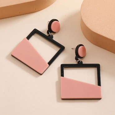 Pink Geometric Square Earrings | Modern and Stylish Accessory – Ultimate Fine