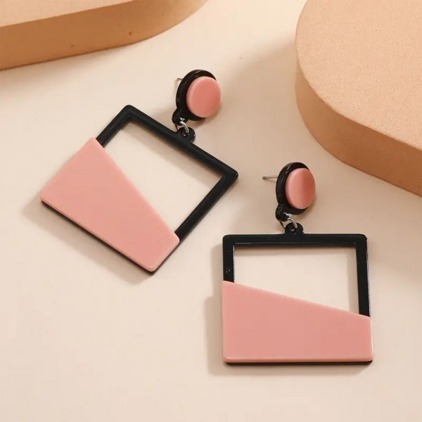 Pink Geometric Square Earrings | Modern and Stylish Accessory – Ultimate Fine