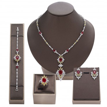 New Bohemian Bridal Copper Inlaid 3A Colored Zircon Tassel Necklace & Earrings Set – Banquet Dress Popular Accessories