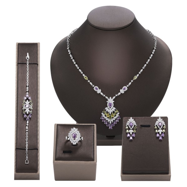 Original Hollow Design Light Luxury Zirconium Necklace and Earrings 4-Piece Set