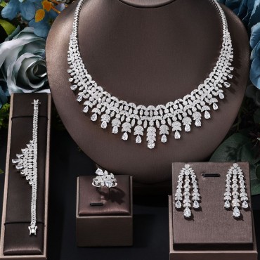 Luxury Full Diamond Zircon Evening Dress Jewelry Set – Necklace and Earrings