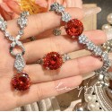 Exquisite Bird's Nest Cut Pendant Necklace with High Carbon Diamonds and Colored Gemstone Bracelet Set