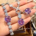 Exquisite Bird's Nest Cut Pendant Necklace with High Carbon Diamonds and Colored Gemstone Bracelet Set