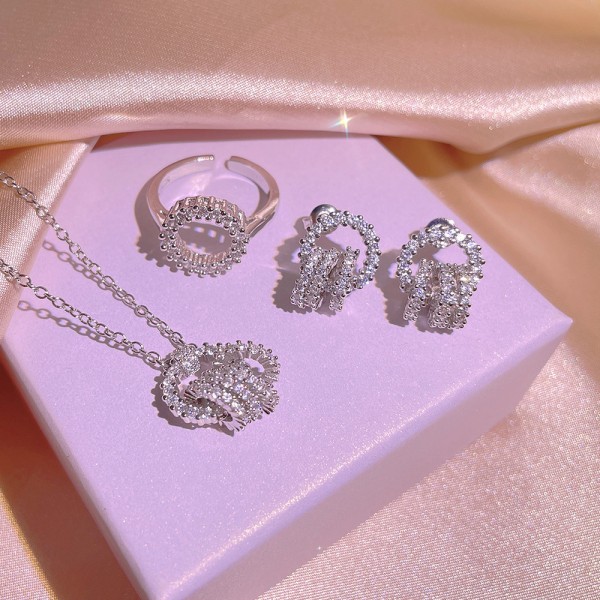 Three-Piece Jewelry Set | Stylish Necklace, Earrings, and Ring for Women