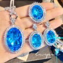 Aquamarine Gem Necklace & Colored Earrings Set