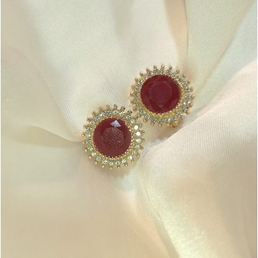  Beautiful Casual Wear China Gold Stud Earrings with Ruby Stones and Zircons